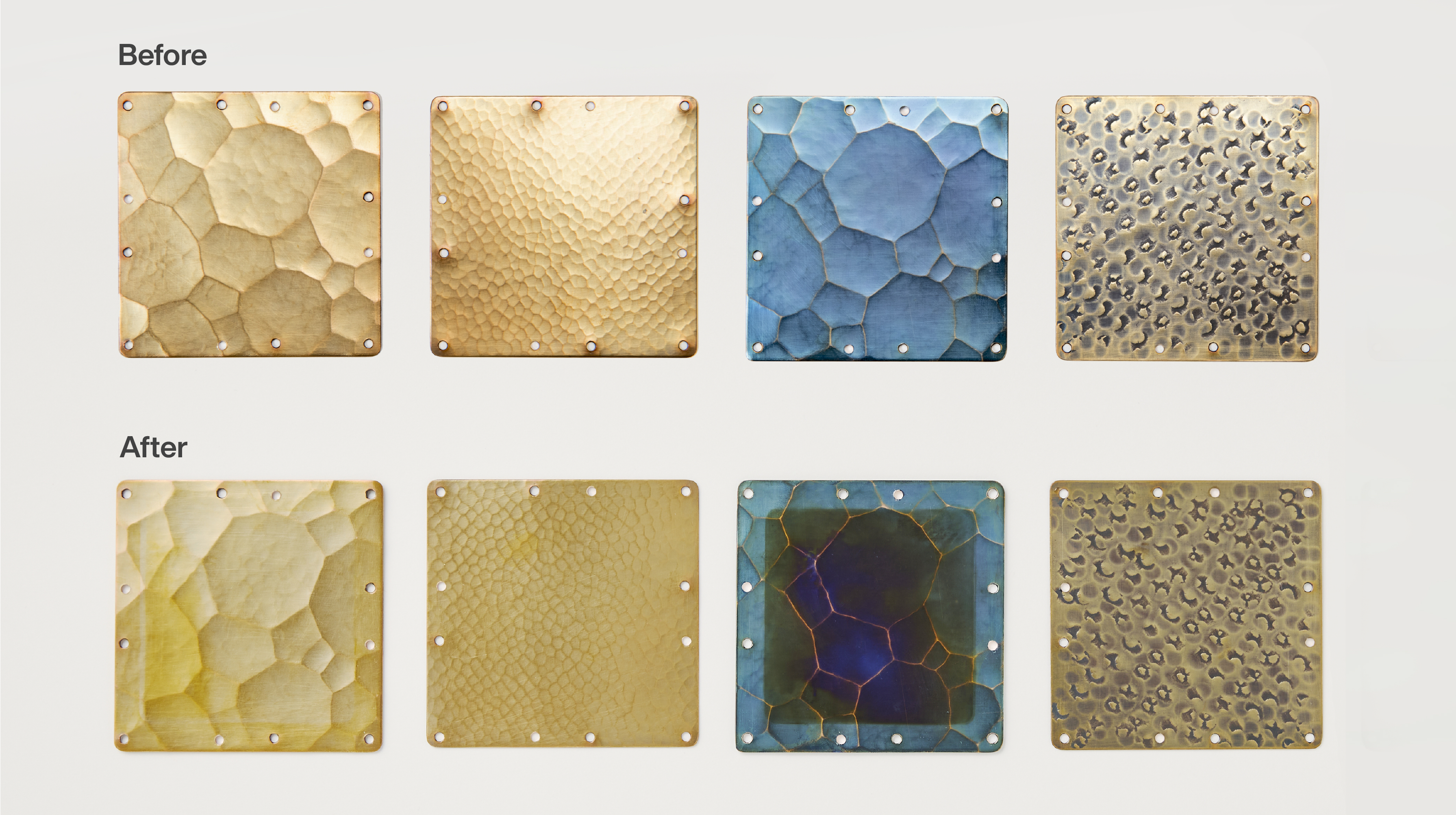 Gyokusendo copper plates (Top: Before going to space. Bottom: After returning to earth)